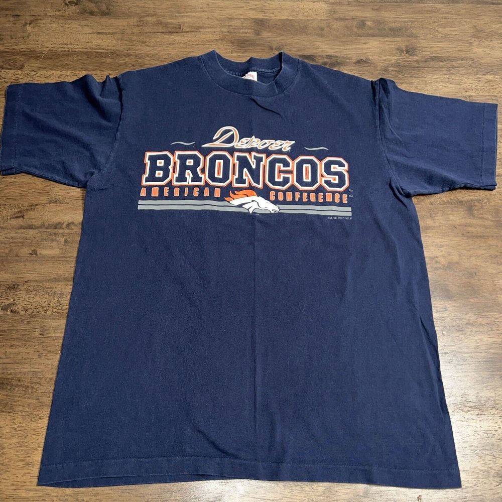 Vintage 1997 Denver Broncos American Conference Shirt Large‎ 90s Single-Stitch